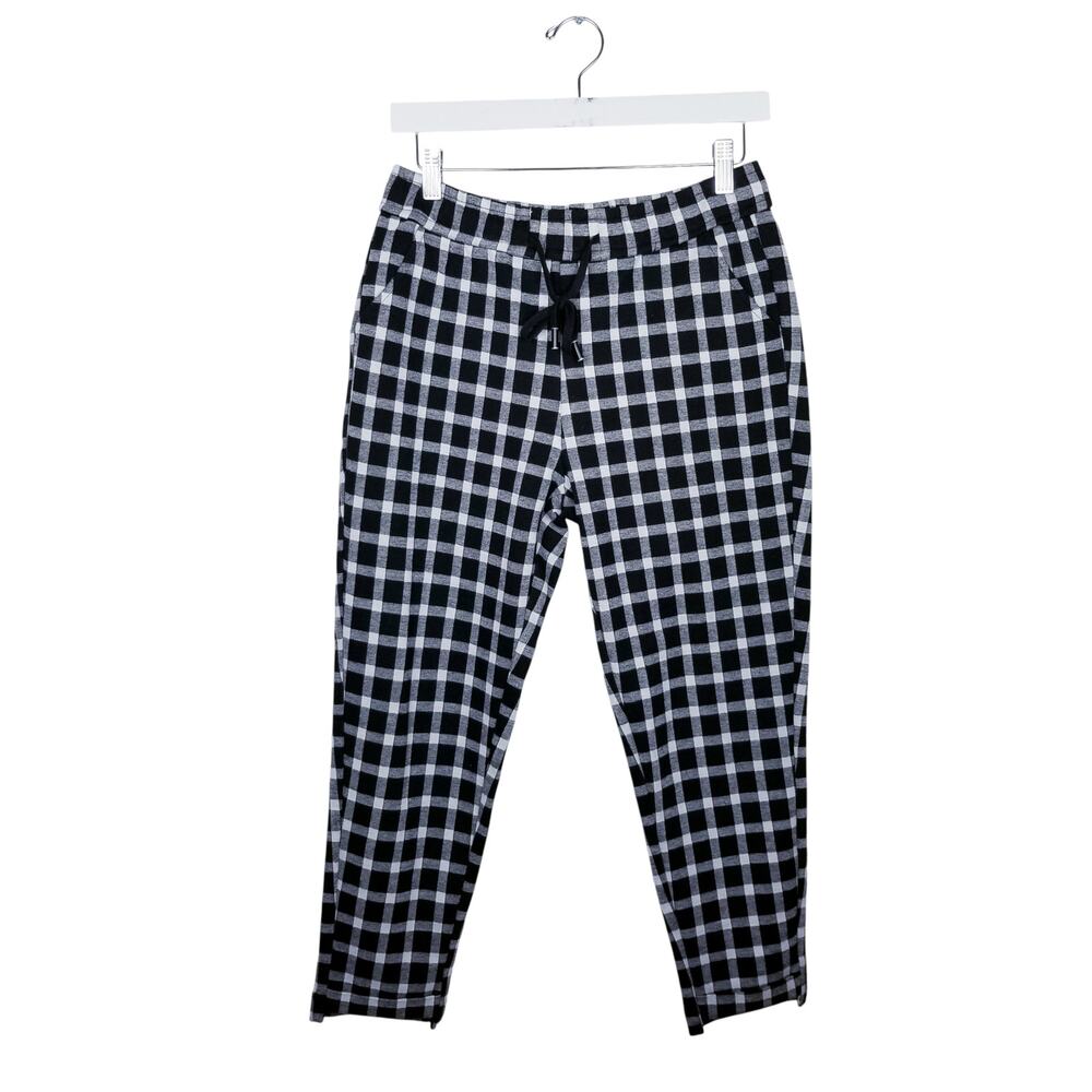 MD AOXUE Black & White Windowpane Plaid Crop Drawstring Joggers - Size 28